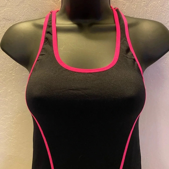 Splash Black and Pink Contrast Trim Stitched One Size Stretch Tank Top Athletic - Picture 11 of 15